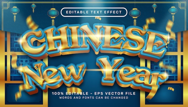 Chinesischer neujahrs-3d-texteffekt und bearbeitbarer texteffekt mit chinesischem neujahrshintergrund