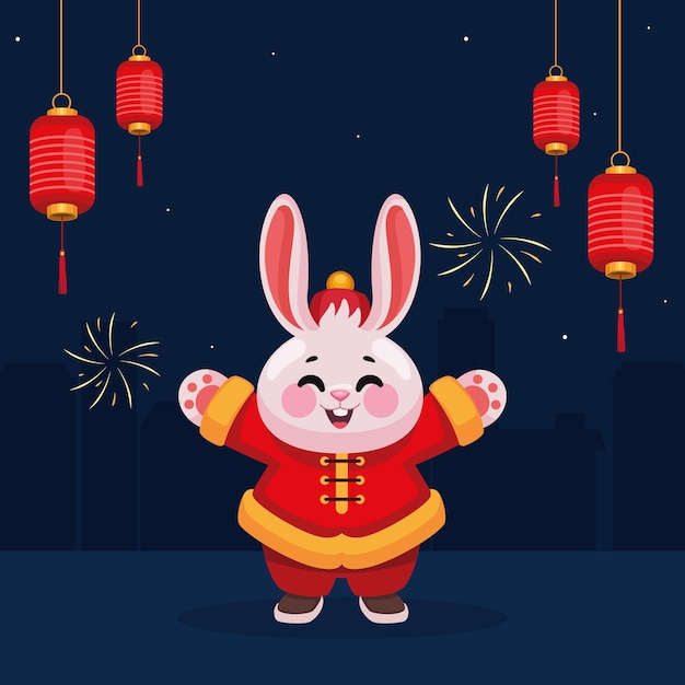 Chinesisches kaninchen mit lampen