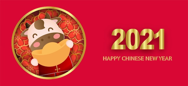 Chinesisches Neujahr 2021 Jahr des Ochsenbanners.