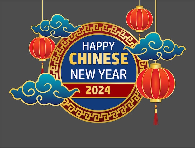 Vektor chinesisches neujahr 2024 abzeichen mit laterne und wolke