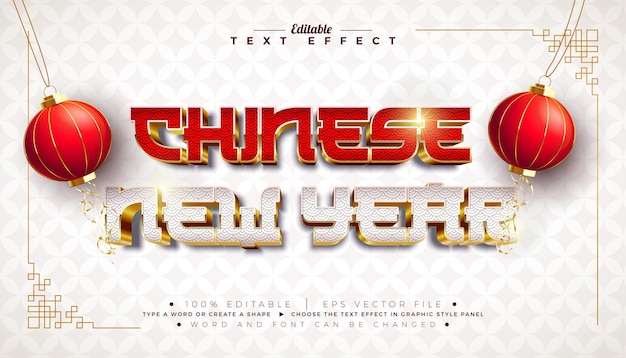 Chinesisches Neujahr 3D-Text-Effekt-Design Bearbeitbares Vektorgrafisch-Stil-Effect mit Skalenmuster-Text