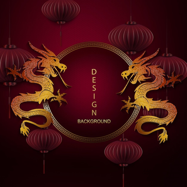 Chinesisches neujahr rotes dunkles texturdesign mit drachen