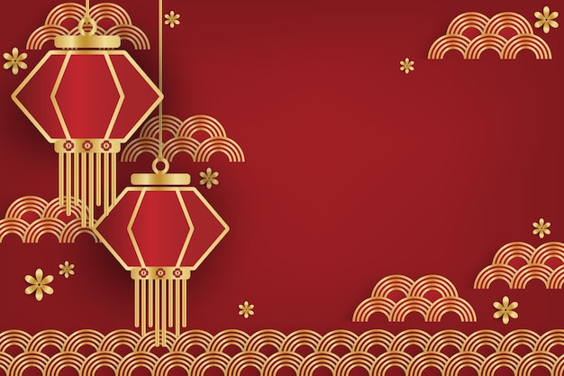 Chinesisches Neujahrsfest-Banner-Design mit Lampenblume und Wolken auf rotem Hintergrund