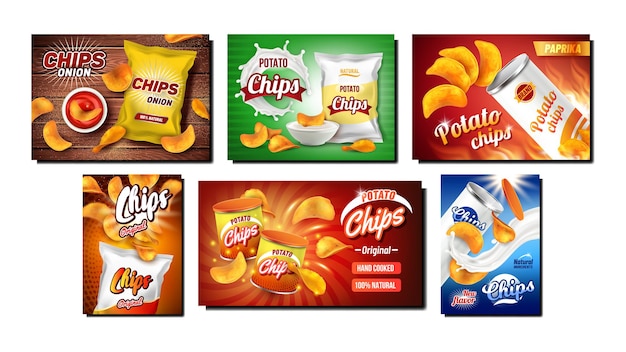 Vektor chips snack kreative verpackungsbox set