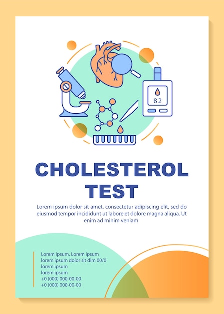 Cholesterintest-broschüren-vorlagenlayout. vorbeugung von arteriosklerose. flyer, broschüre, broschürendruckdesign mit linearen illustrationen. vektorseitenlayouts für geschäftsberichte, werbeplakate