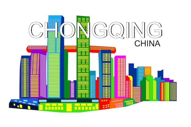 Chongqing china Bunte Luftbild Skyline der Stadt in Vektorgrafiken