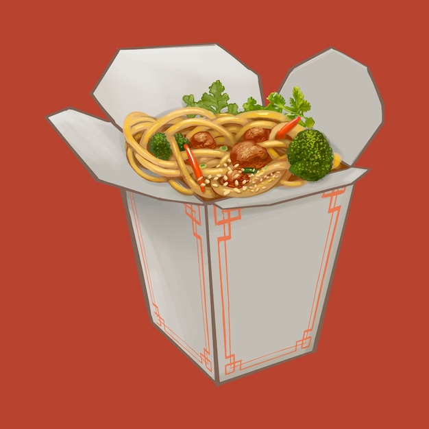 Vektor chow mein in takeawy kastenillustration