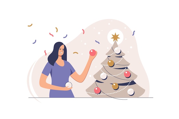 Vektor christbaumschmuck vorbereitung für weihnachtsfeier vektor-illustration