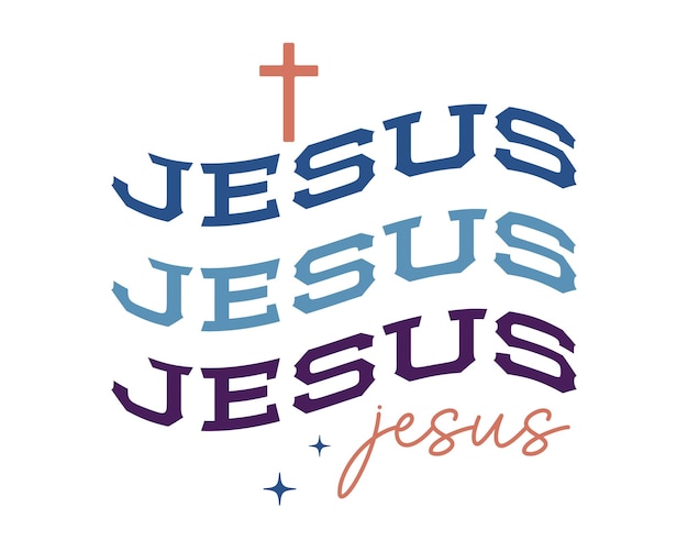 Christlicher jesus, der eine retro-wellen-boho-typografie auf weißem hintergrund ausspricht