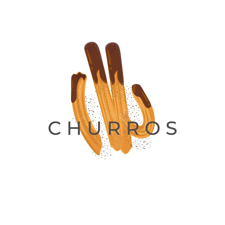 Churros-Illustrationslogo mit bestreutem Zucker und Schokoladensoße