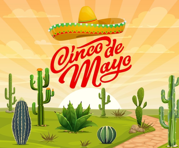 Vektor cinco de mayo banner mexikanische wüste und kaktus