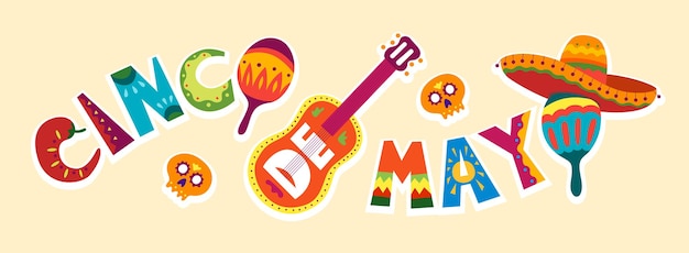 Vektor cinco de mayo feier in mexiko kann lateinamerika urlaub bunt detaillierte viele objekte
