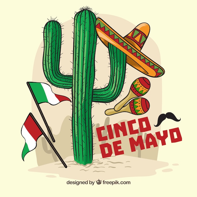 Vektor cinco de mayo hintergrund mit kaktus und mexikanischen elementen