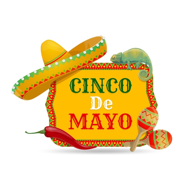 Vektor cinco de mayo ikone mit traditionellen mexikanischen symbolen sombrero hut