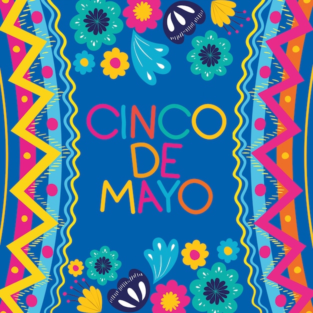 Cinco de mayo-karte mit blumen- und beschaffenheitsrahmen