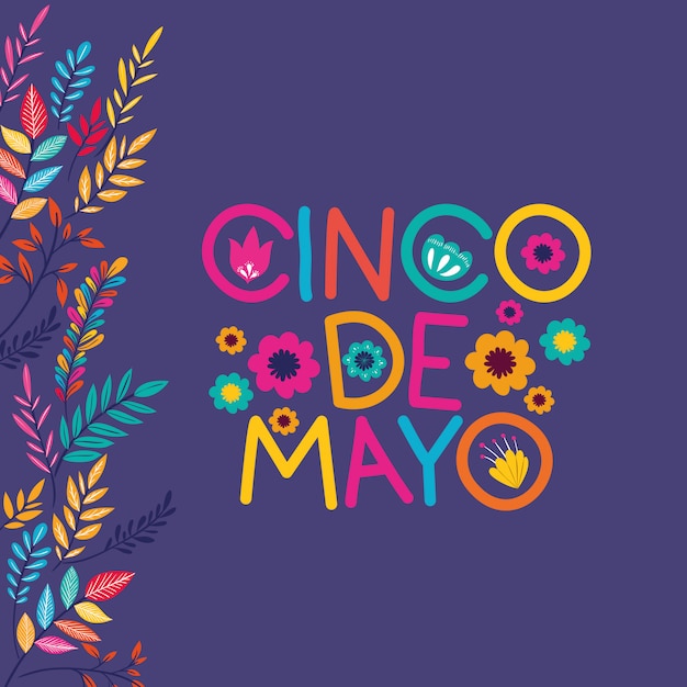 Cinco de mayo-karte mit blumenrahmen