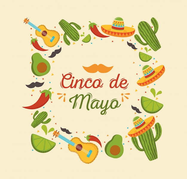 Cinco de mayo mexikanische feier gitarre kaktus avocado zitrone