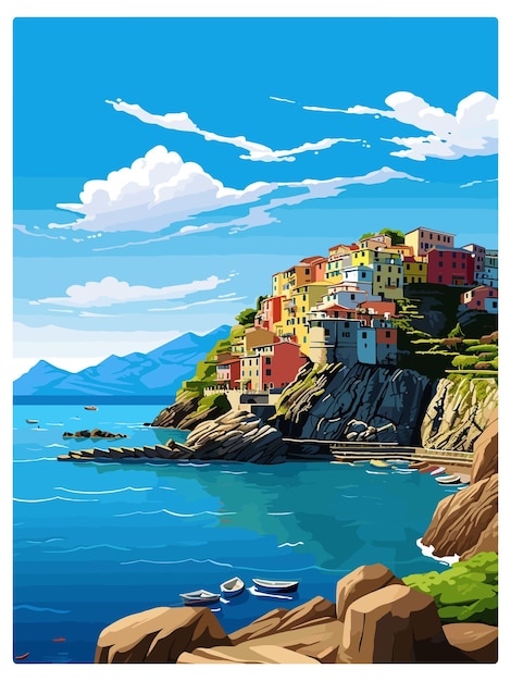 Vektor cinque terre italien patmos vintage reiseposter souvenir postkarte porträtmalerei wpa illustration