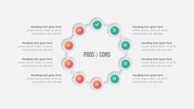 Vektor circle round dos and don'ts, pros und contras, vs, versus vergleich infografik-designvorlage