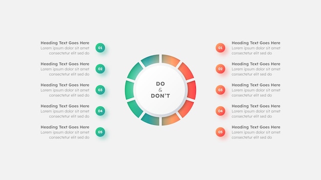 Circle round dos and don'ts, pros und contras, vs, versus vergleich infografik-designvorlage