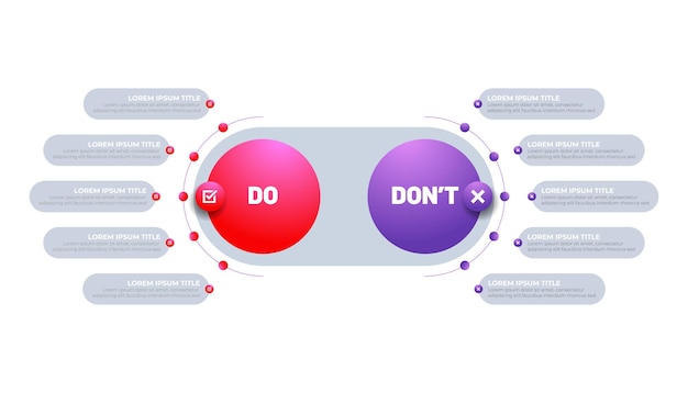 Circle round dos and donts pro und contra vs versus vergleich infografik-designvorlage