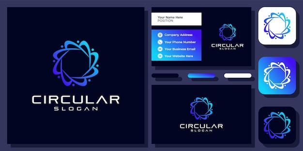 Circular atom molecule chemistry science technology digital vector logo design mit visitenkarte