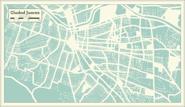 Ciudad juarez mexiko stadtplan im retro-stil übersichtskarte
