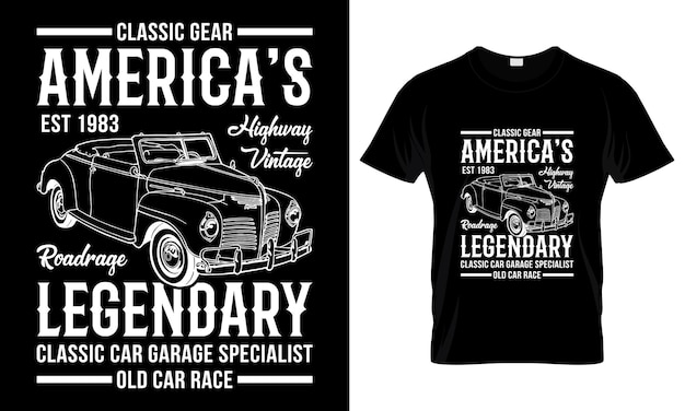 Classic gear americas highway est 1983 vintage roadrage legendary classic cat shirt design-vorlage, die sich auf die autobahnen der usa bezieht