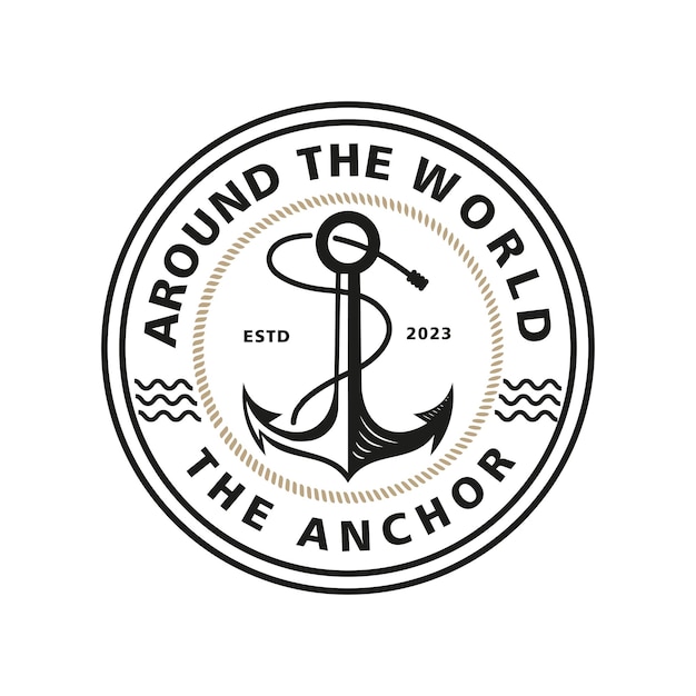 Vektor classic vintage retro country emblem anchor strap für sailor typografie logo logo design inspirationemblem symbol zeichen abzeichen etikettenstempel