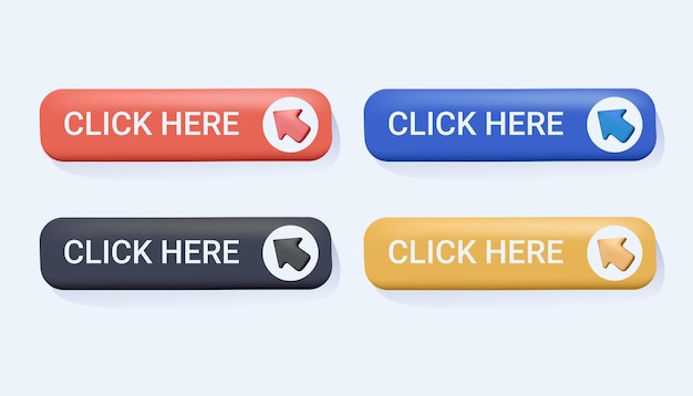 Click here button with arrow pointer clicking icon Click here vector web button Web button