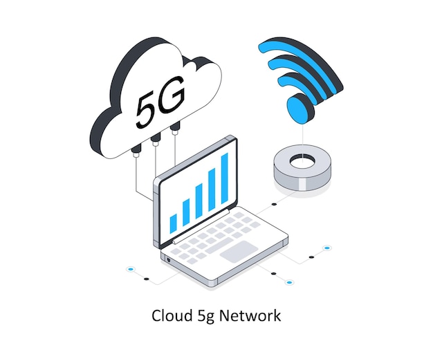 Cloud 5g-netzwerk isometrische bestands-illustration eps dateibestandsillustration