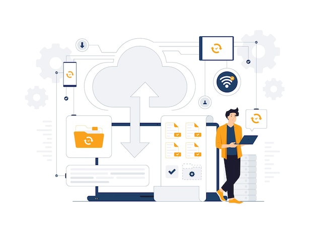 Cloud-Computing Big Data Source Center Online-Speicher Hosting-Netzwerksystem Serverraum Konzept Illustration