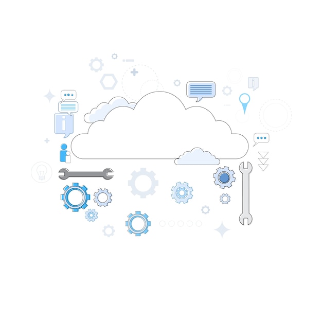 Cloud-Computing-Datenbank Storage Services Web-Technologie Banner dünne Linie Vector Illustration