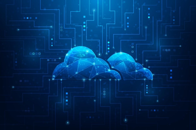 Cloud-Computing-Datensicherheitstechnologie blauer Hintergrund-Vektor-Illustration fantastischer Drahtrahmen