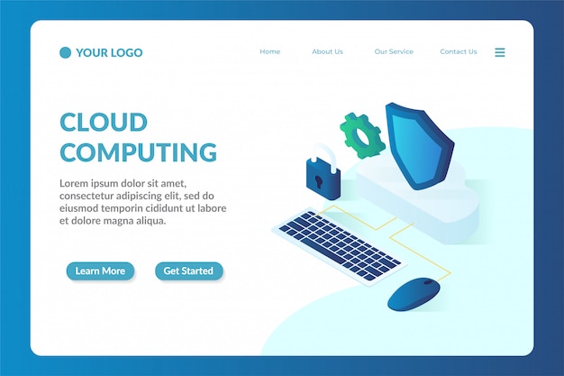 Cloud computing isometrische website-landingpage-vorlage