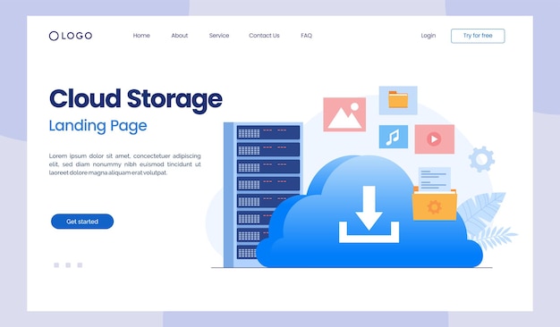 Cloud-Computing-Konzept Rechenzentrum Dateiverwaltung Cloud-Speicher flache Illustration Vektor Landing Page