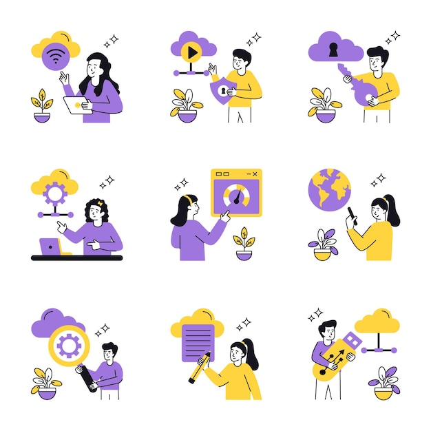 Cloud Computing Konzept Vektor-Illustration Set 5 isoliert auf weißem Hintergrund