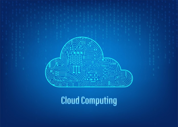 Cloud-Computing-Technologie mit Stromkreiswolke auf blauer Hintergrundvektorillustration