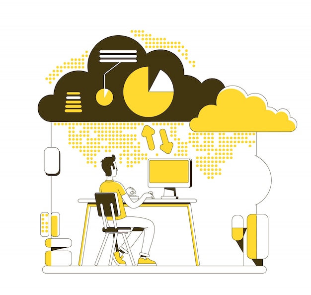 Cloud computing thin line konzept illustration