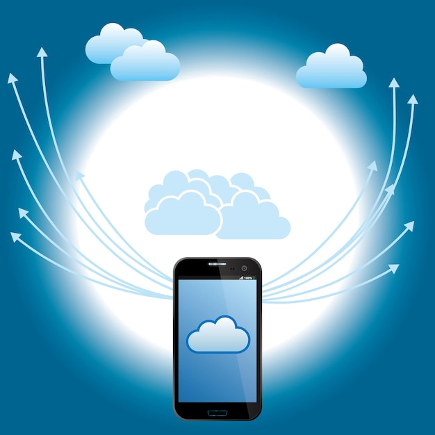 Vektor cloud-computing und networking-design-konzept. mobiles internet.