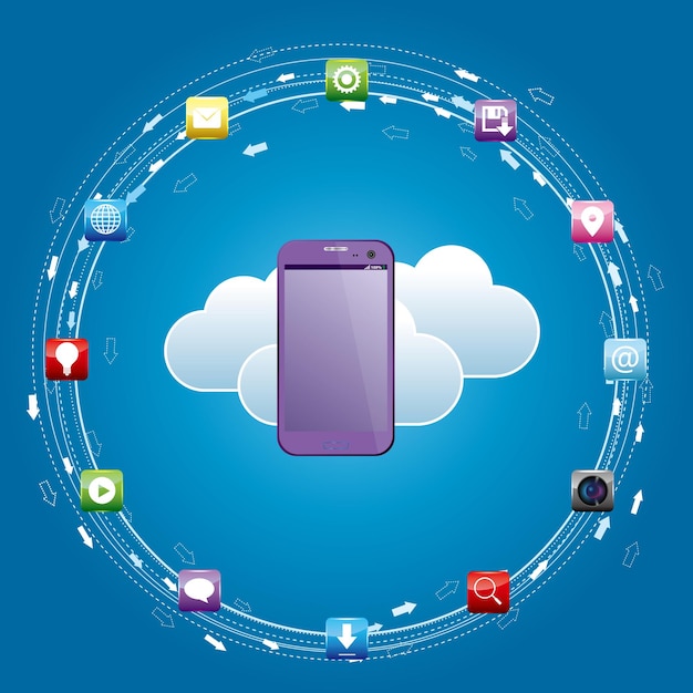 Cloud-Computing- und Netzwerkdesign-Konzept. Der Hintergrund ist blau.