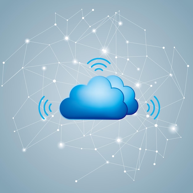 Cloud-Computing- und Netzwerkdesign-Konzept. Der Hintergrund ist grau.