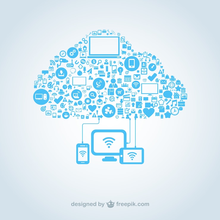 Vektor cloud computing von ikonen gemacht