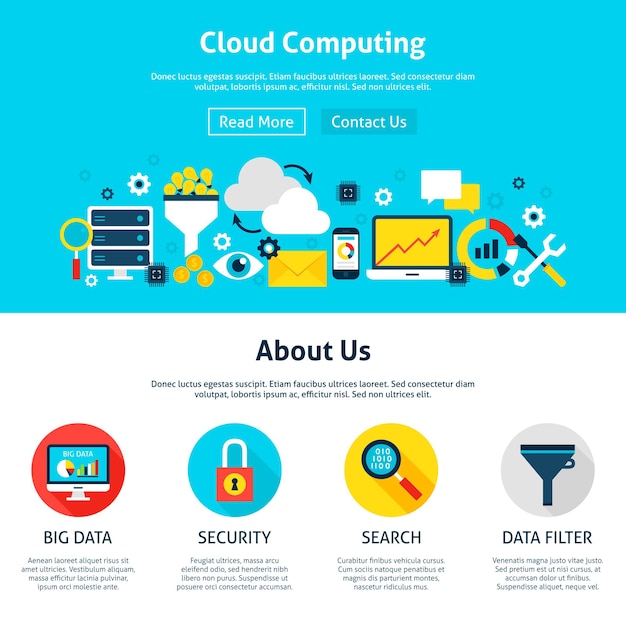 Cloud-computing-webdesign. flache art-vektor-illustration für website-banner und landing page.