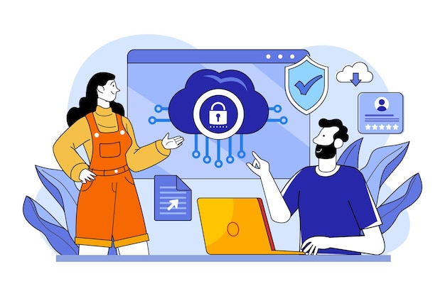 Cloud-Datenschutz Illustrationskonzept auf weißem Hintergrund