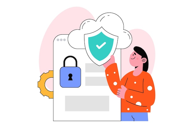 Cloud-Datensicherheit Flat Style Design Vector Illustration. Abbildung auf Lager