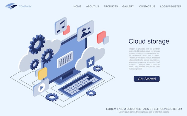 Cloud-Datenspeicherung, Datensicherung, Synchronisierung, flache, isometrische 3D-Vektorkonzeptillustration