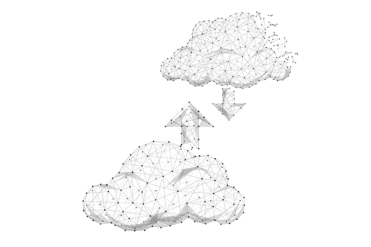 Vektor cloud-dienst isoliert von low-poly-drahtmodell auf weißem hintergrund technologie und internet vector