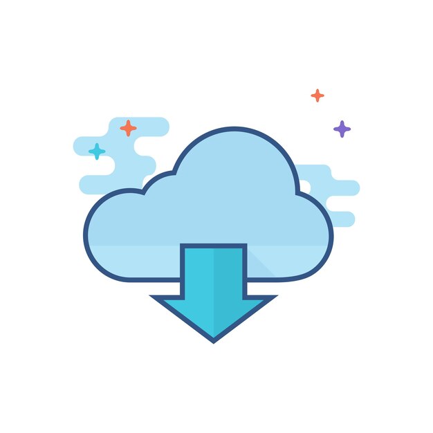 Cloud-download-symbol flache farbstil-vektorillustration