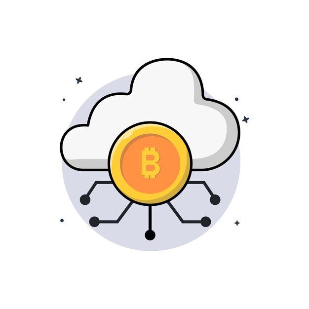 Cloud mit Bitcoin-Vektor-Illustration Cloud-Mining-Konzeptentwurf